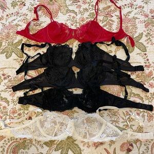 Vintage Victoria's Secret Lace Bra Set - Red, Black, White